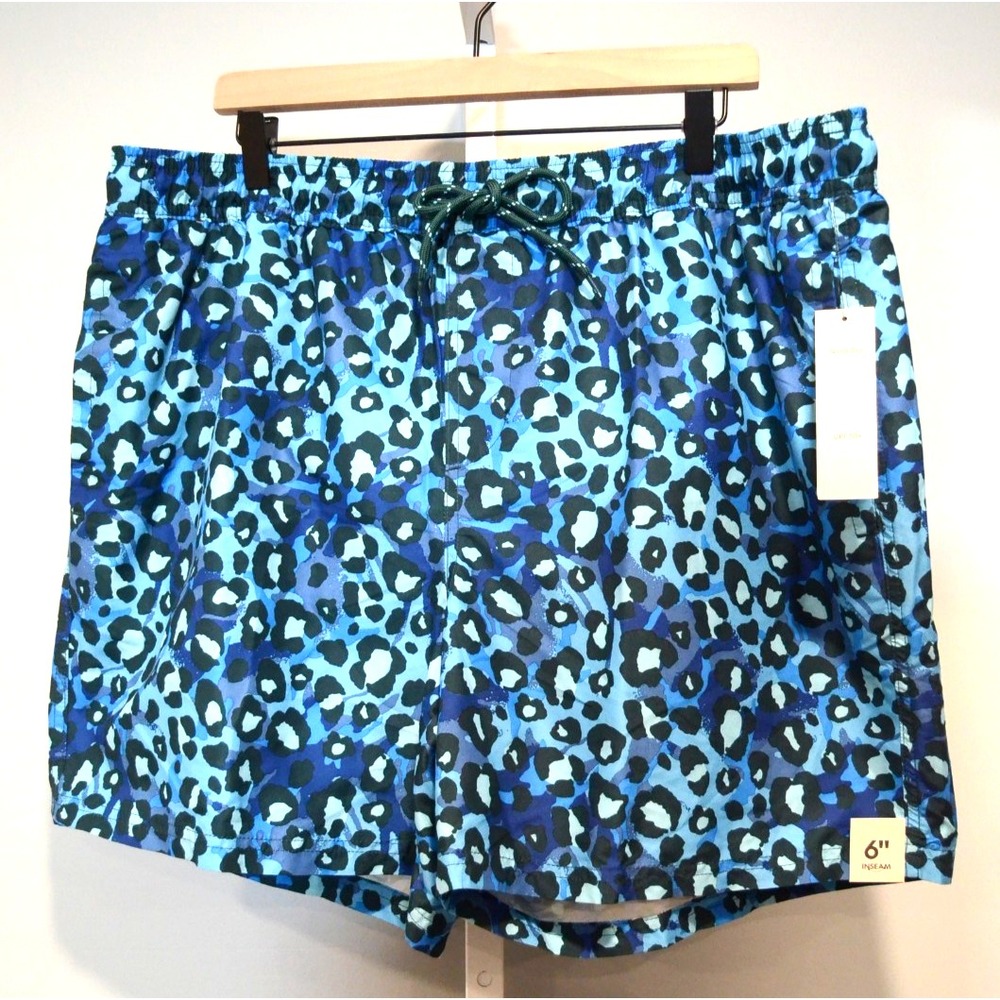 NWT No Boundaries Men's Size XL (40-42) Swim Trunks Blue Animal Print UPF 50